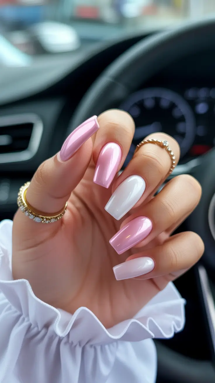 must-try spring long nails 2026 looks Glossy Pink and Milky White Power Combo