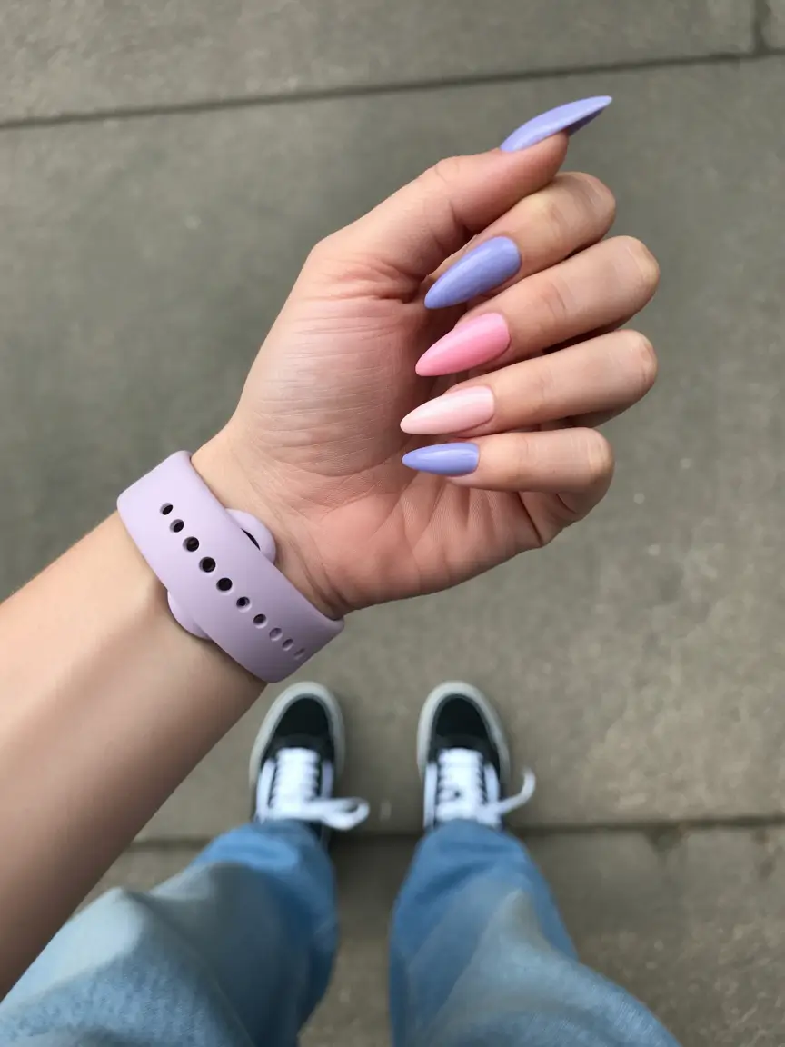 must-try spring long nails 2026 looks Playful Pastel Almond Mix