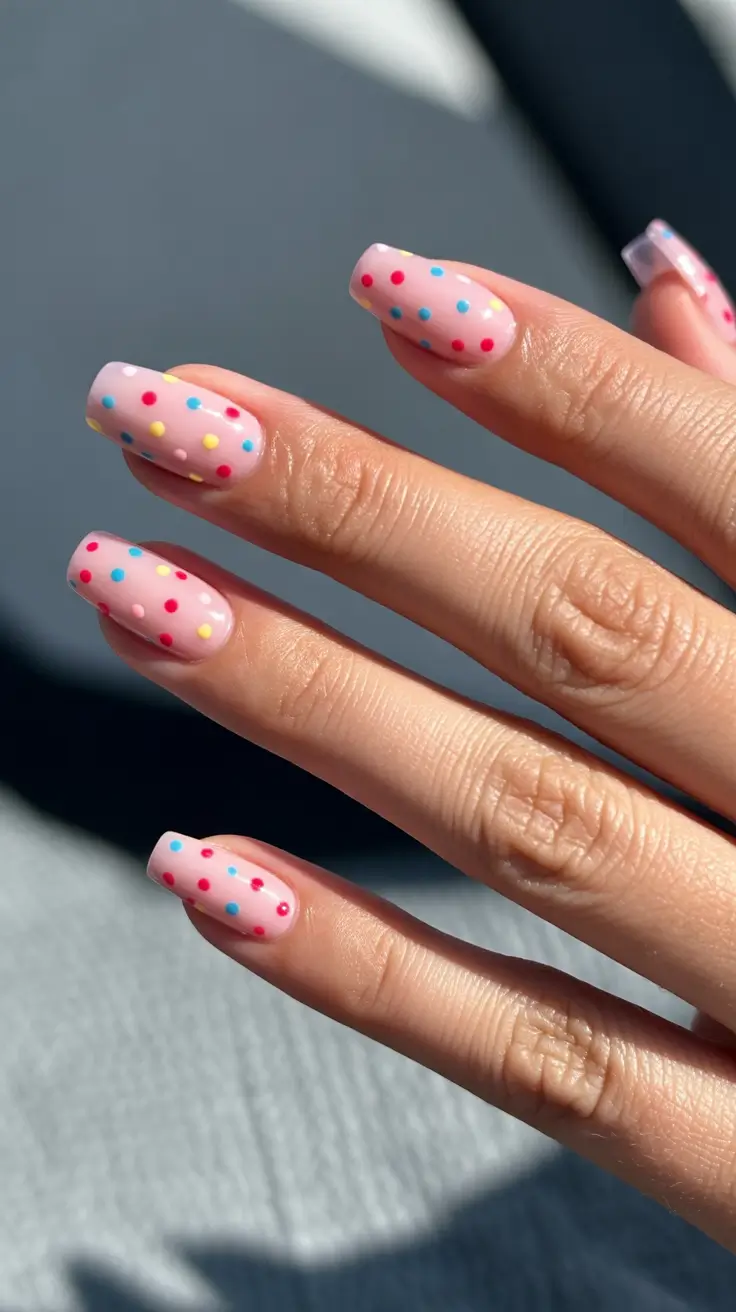 must-try spring long nails 2026 looks Confetti Dot Party Pink
