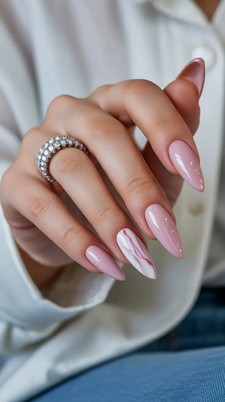 must-try spring long nails 2026 looks Blush Almond with Marble Accent