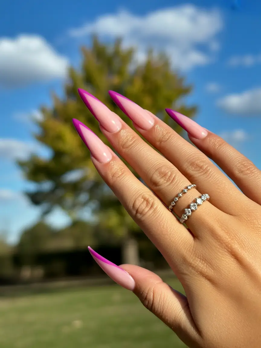 must-try spring long nails 2026 looks Hot Pink Ombre Stiletto Energy