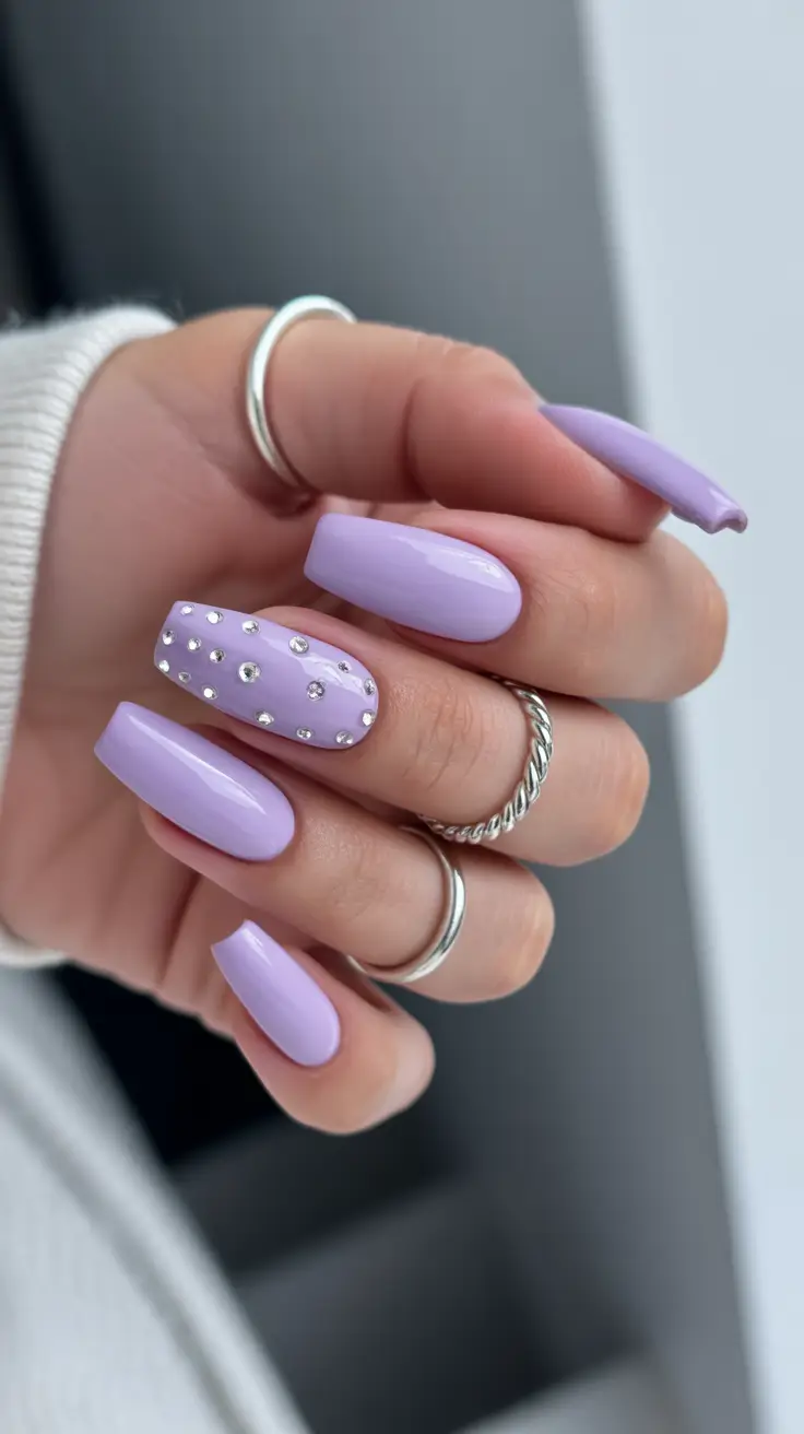 must-try spring long nails 2026 looks Lavender Gloss with Crystal Accent
