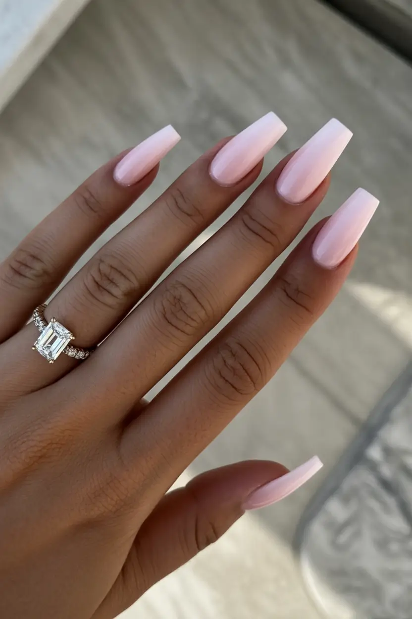 must-try spring long nails 2026 looks Glossy Baby Pink Coffin Perfection