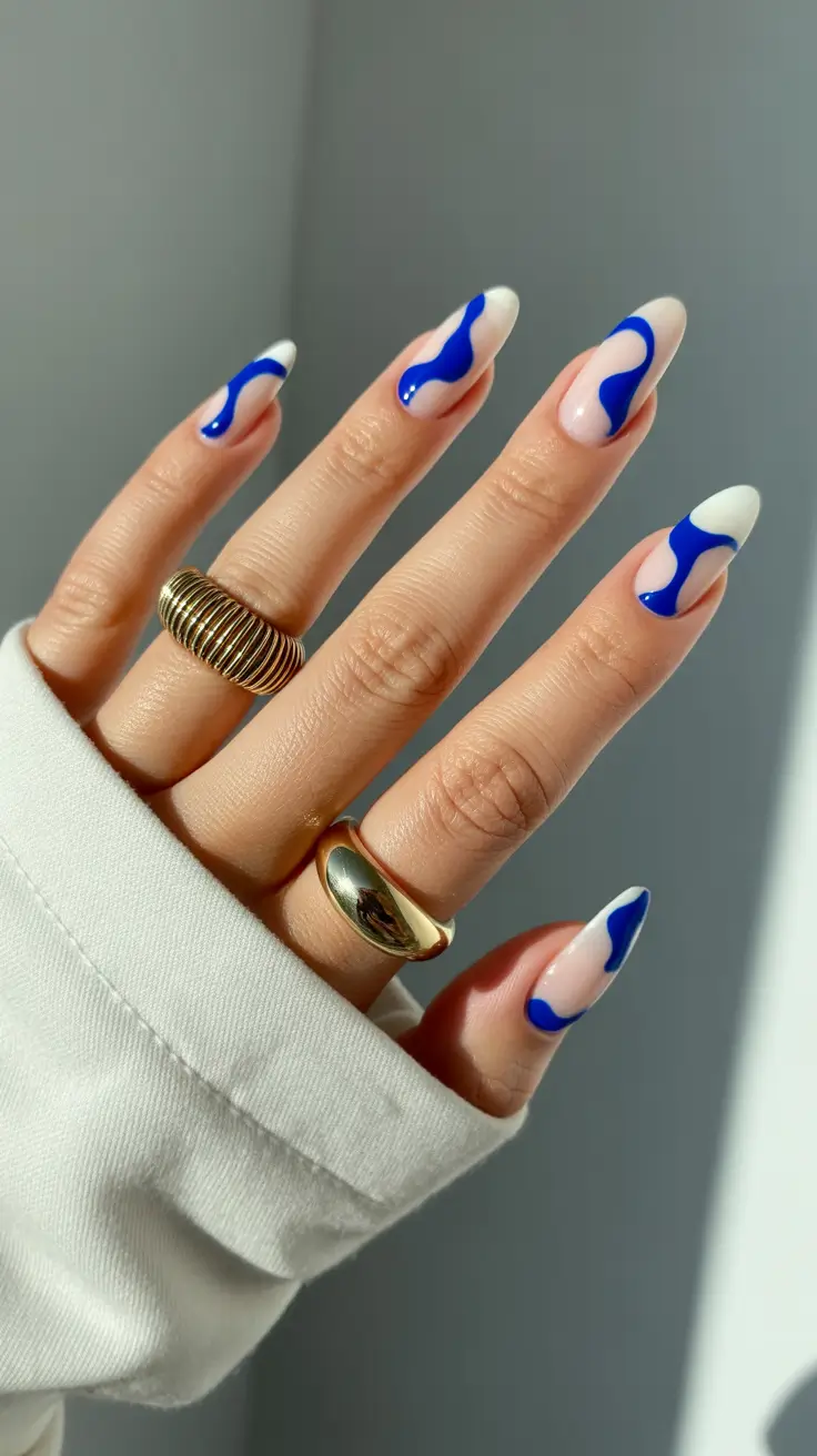 must-try spring long nails 2026 looks Electric Blue Wave French