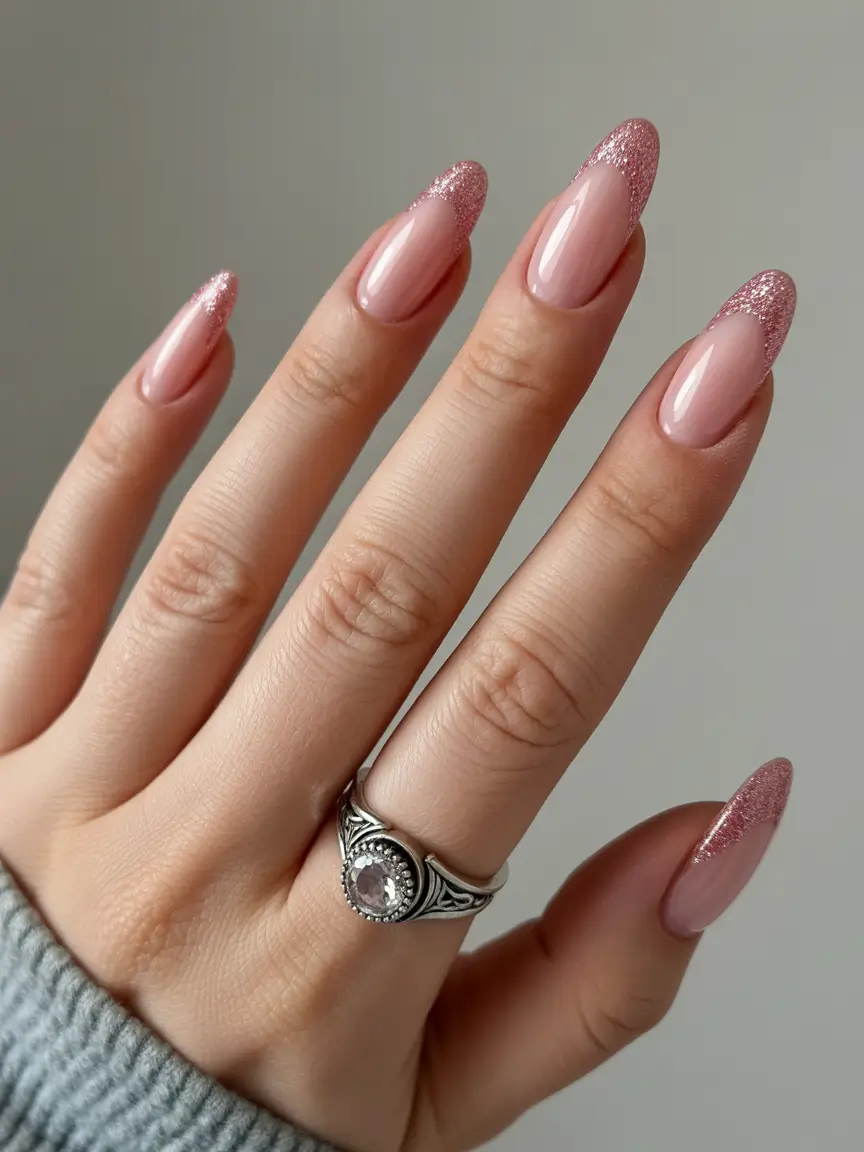 must-try spring long nails 2026 looks Rose Quartz Glitter Fade