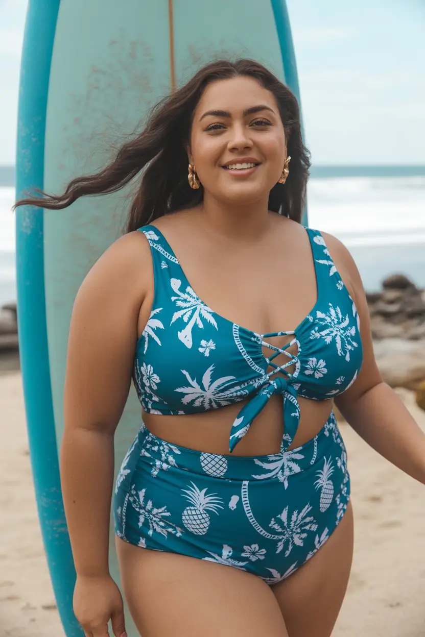 plus size swimsuit Summer 2026 playful prints and confident beach energy