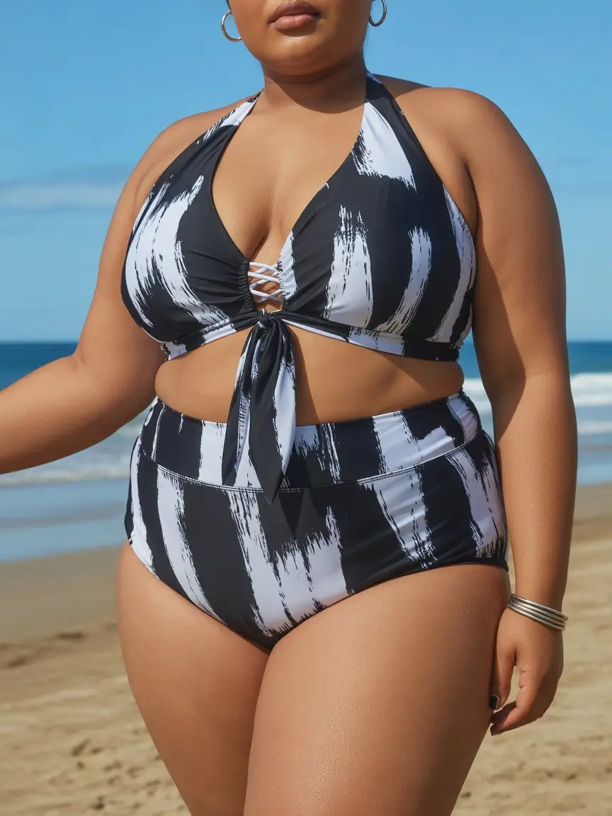plus size swimsuit Summer 2026 graphic monochrome with a sculpted silhouette