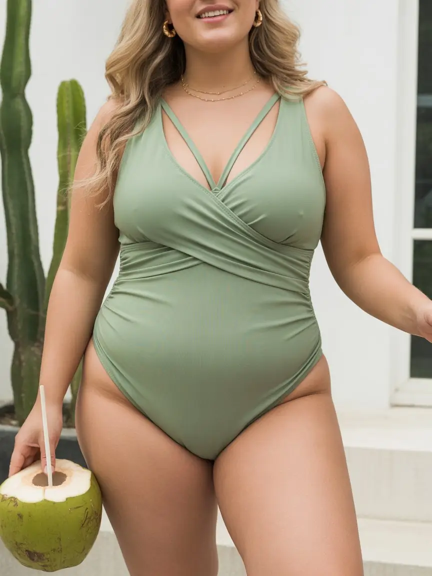 plus size swimsuit Summer 2026 minimal sage one piece with modern lines