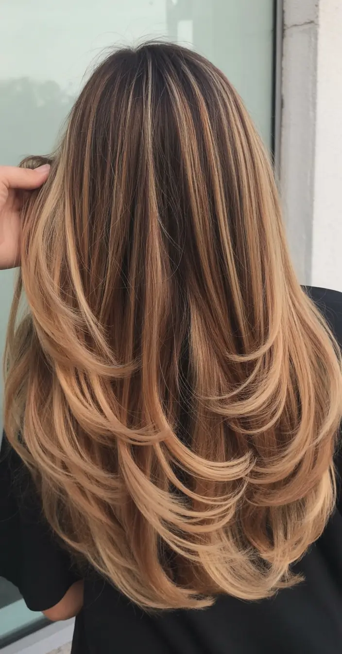 spring to summer season hair color ideas 2026 Warm caramel layered balayage for dimensional brunettes
