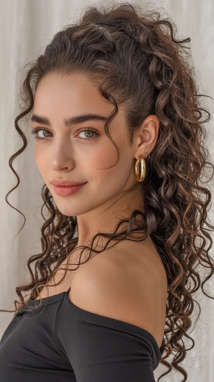 spring to summer season hairstyles ideas 2026 Voluminous Curly Ponytail with Natural Texture