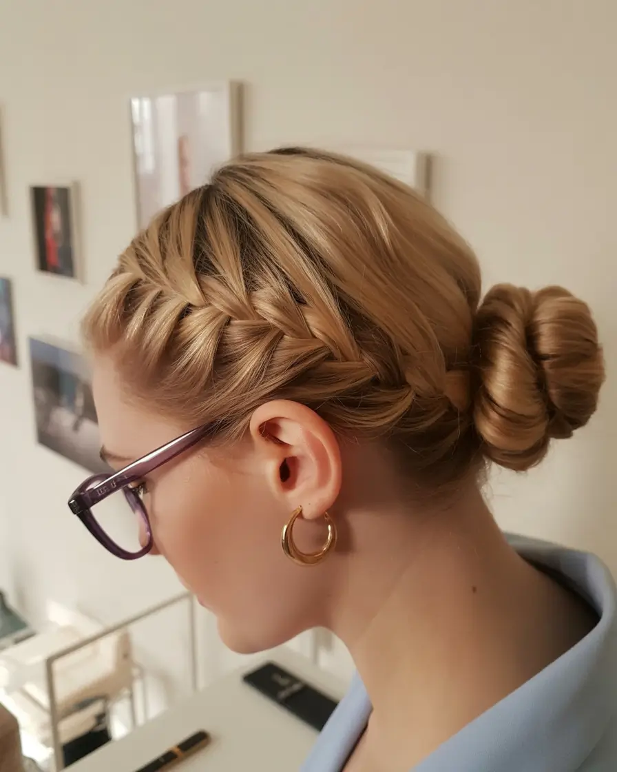 spring to summer season hairstyles ideas 2026 Sleek Braided Crown with a Low Bun