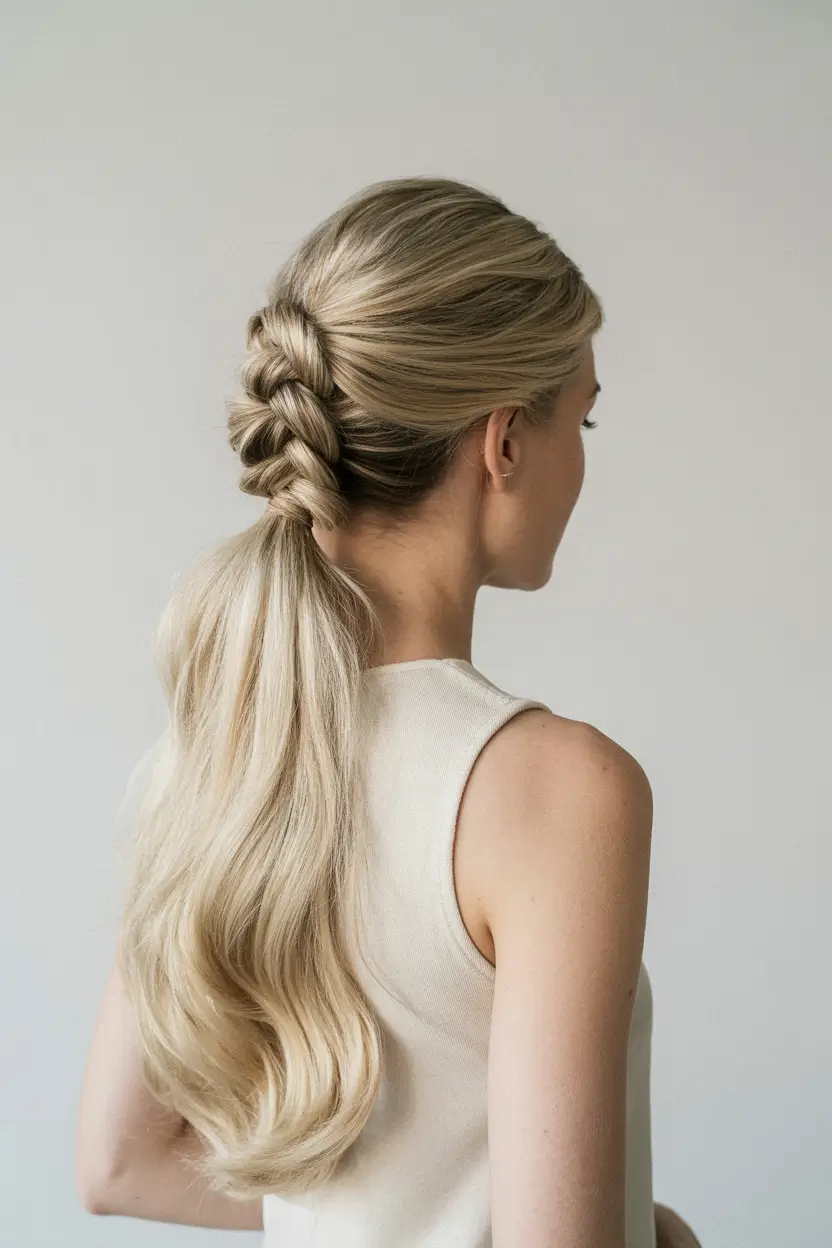 spring to summer season hairstyles ideas 2026 Soft Woven Braid with a Long Ponytail