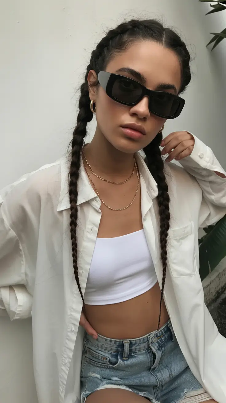 spring to summer season hairstyles ideas 2026 Classic Double Braids with Modern Attitude