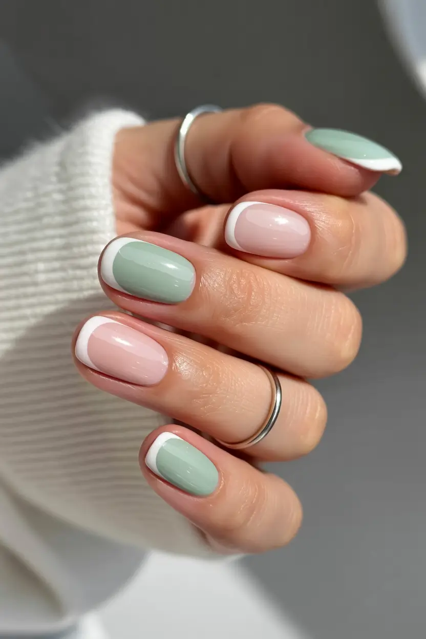spring to summer season nail art ideas 2026 Soft Mint French Nails with Minimal Elegance