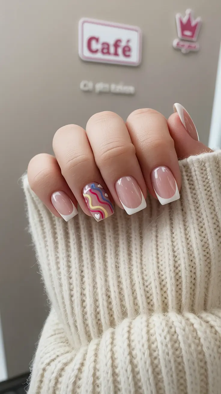 spring to summer season nail art ideas 2026 Playful Color Waves French Accent Nails