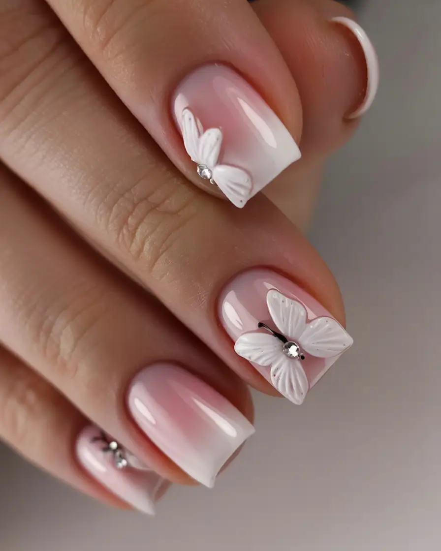 spring to summer season nails color ideas 2026 Delicate Floral French Manicure for Soft Spring Elegance
