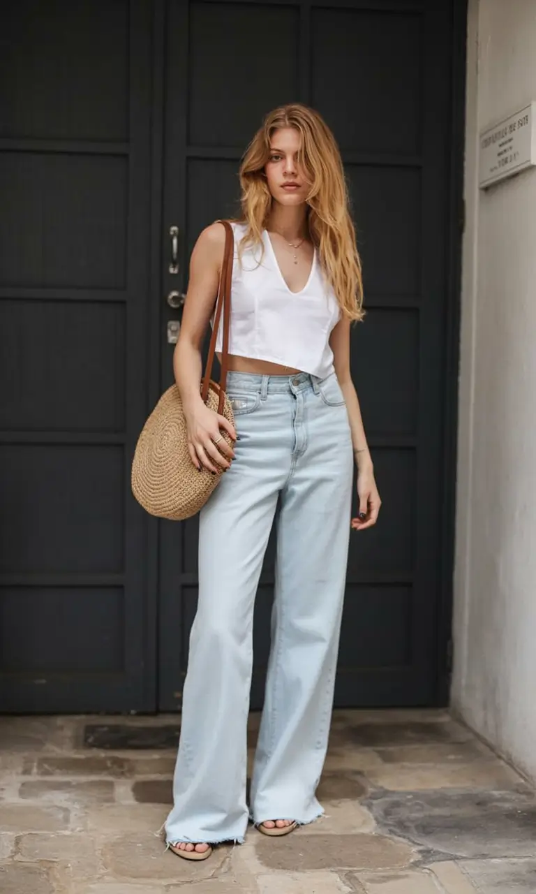 spring to summer season outfits ideas 2026 Light Denim and Summer Tank Weekend Formula