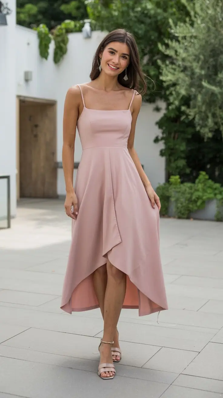 summer A-line sleeveless dresses 2026 Blush midi with soft asymmetrical movement
