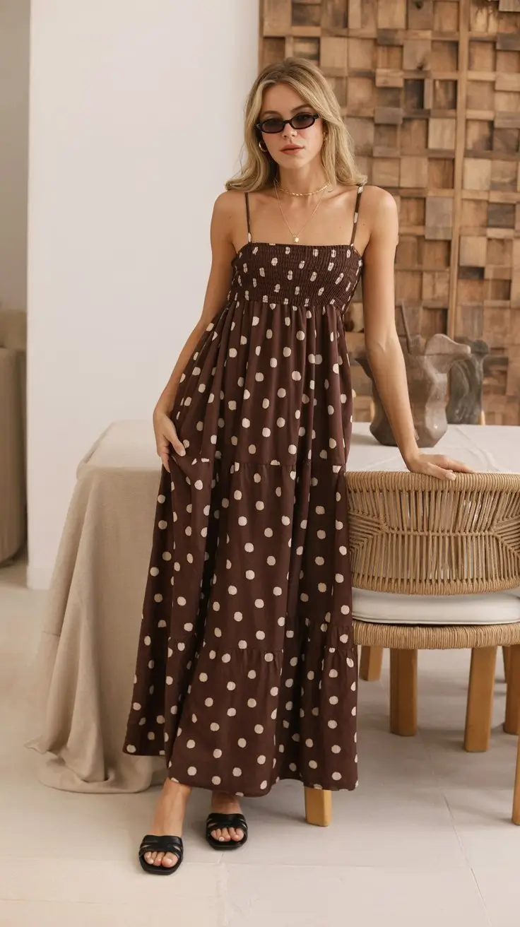 summer A-line sleeveless dresses 2026 Playful polka dot maxi with soft volume