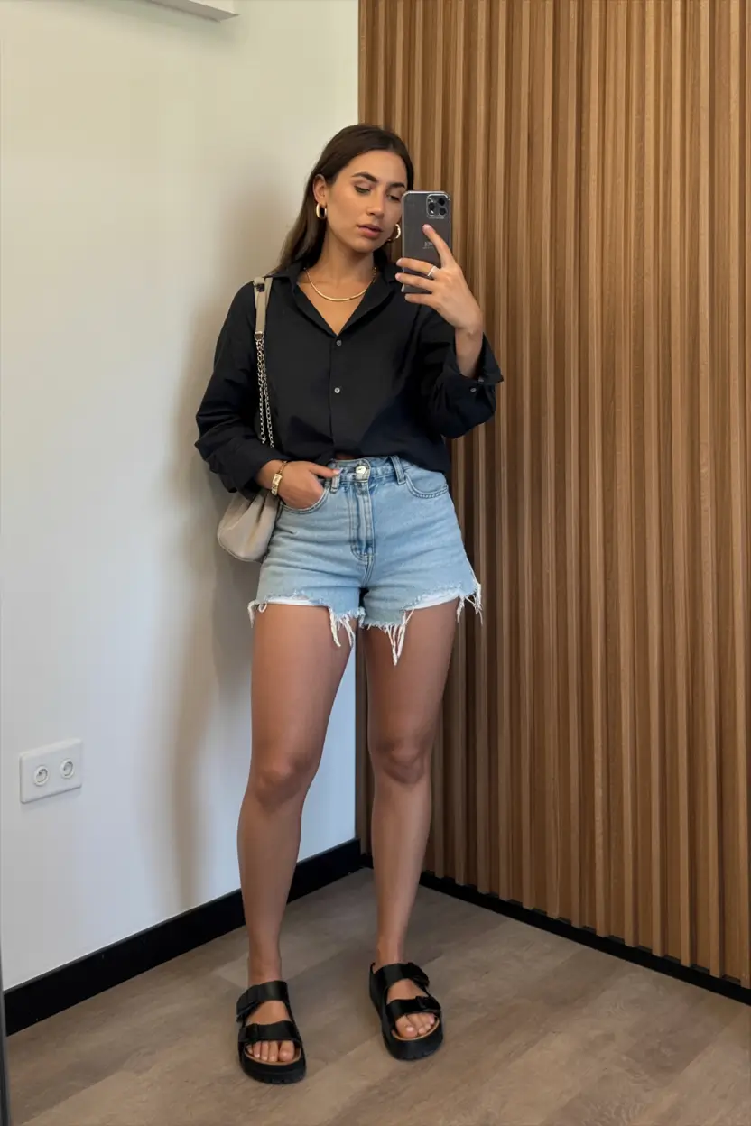 summer capsule wardrobe for women 2026 Relaxed Denim and Shirt Combo for Off Duty Days