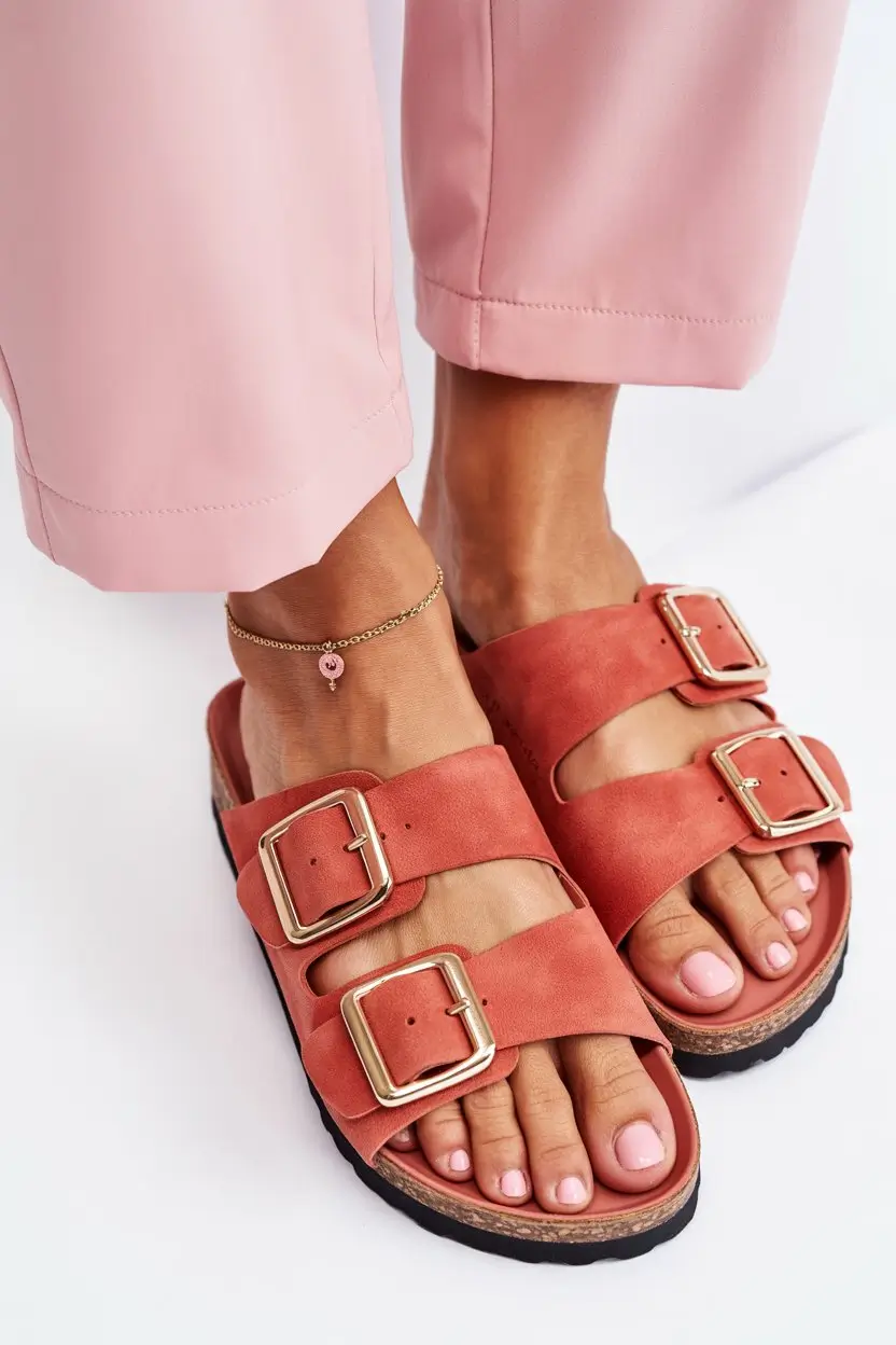 summer flip-flops for women 2026 Soft coral buckles and polished summer energy