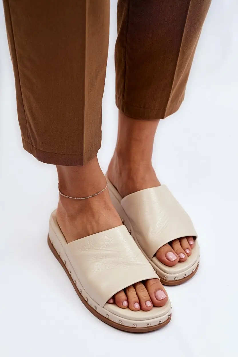 summer flip-flops for women 2026 Neutral cream slides and everyday simplicity