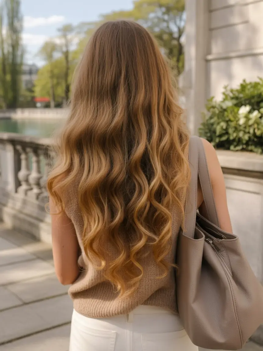 summer hair color for blondes 2026 sun kissed Warm golden balayage waves with caramel sunlit glow