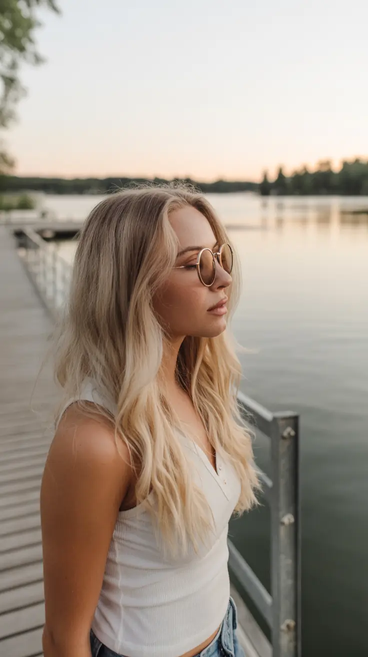 summer hair color for blondes 2026 sun kissed Lake day balayage blonde with natural dark roots