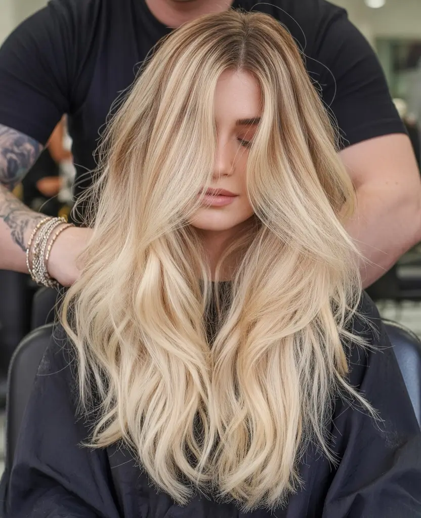 summer hair color for blondes 2026 sun kissed Voluminous layered blonde with luminous highlight ribbons