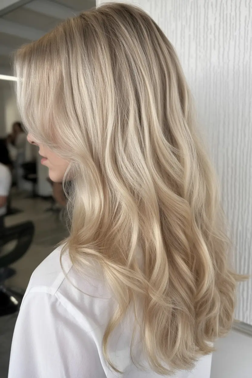 summer hair color for blondes 2026 sun kissed Glossy beige blonde layers with salon polished shine