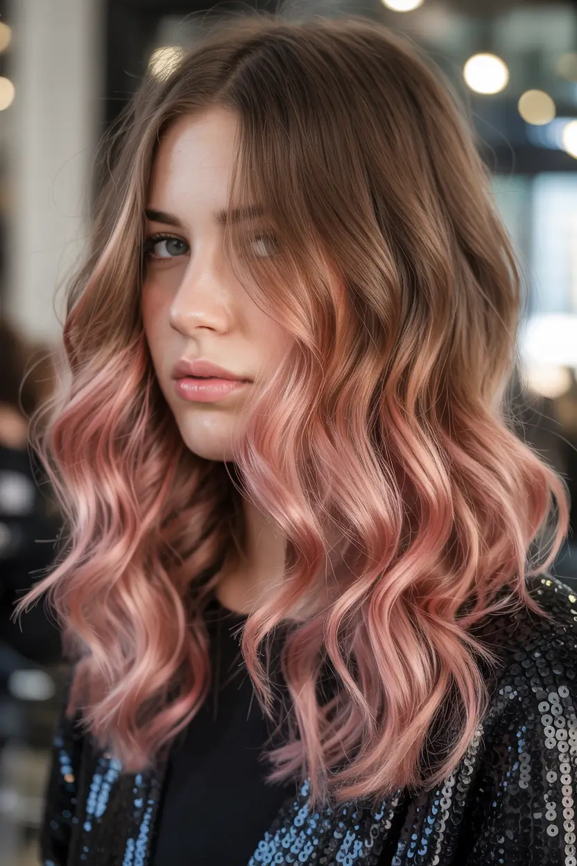 Summer hair color ideas 2026 Rose gold balayage glow with playful summer energy