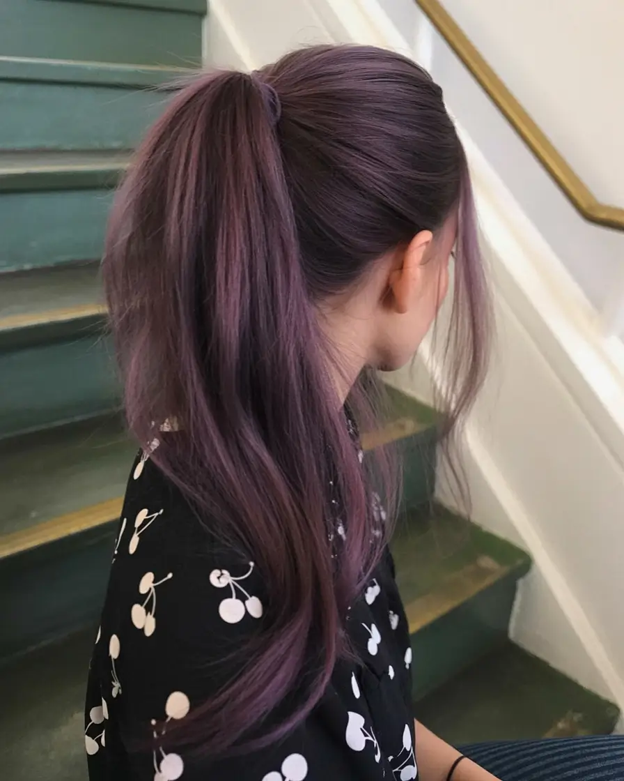 summer hair color ideas 2026 for dark hair muted plum undertones that add depth to dark summer hair