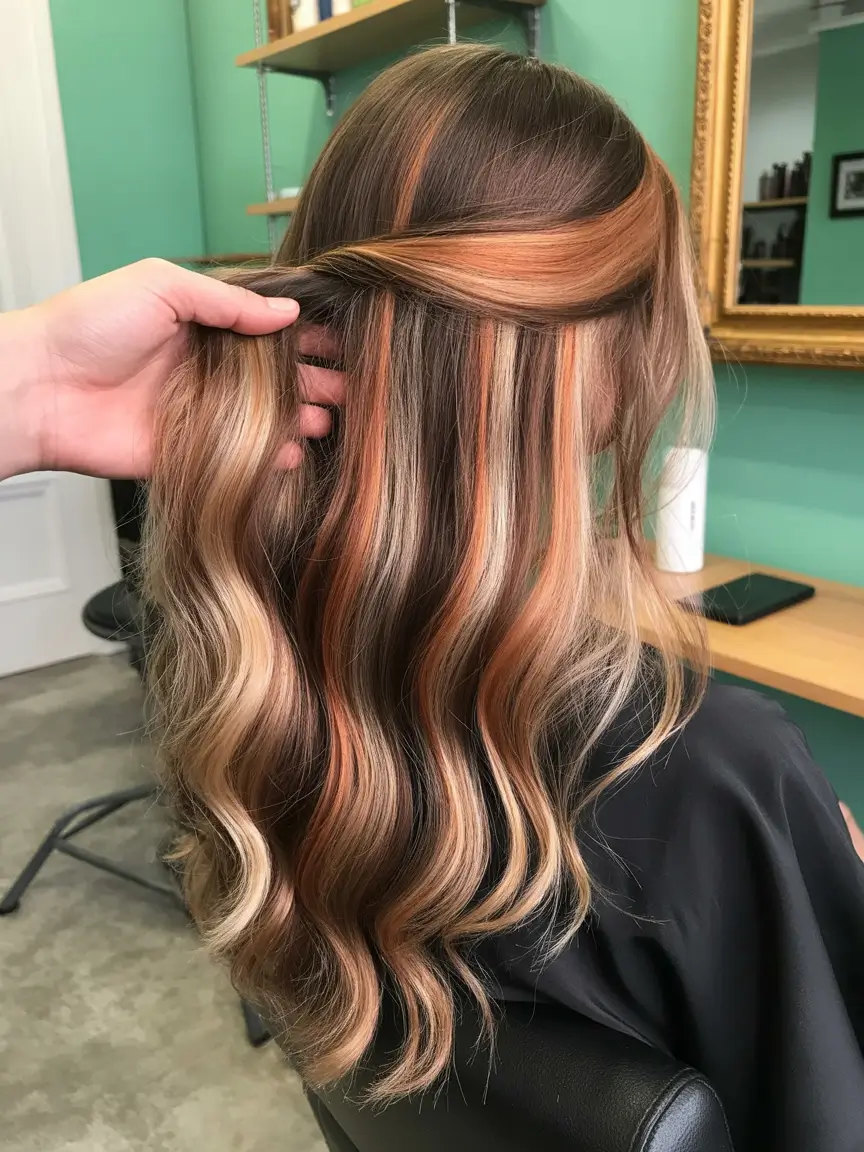 summer hair color ideas 2026 for dark hair warm caramel ribbons blended through brunette lengths