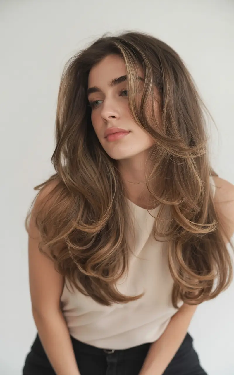 summer hair color ideas 2026 for dark hair soft layered brunette with face framing blonde highlights
