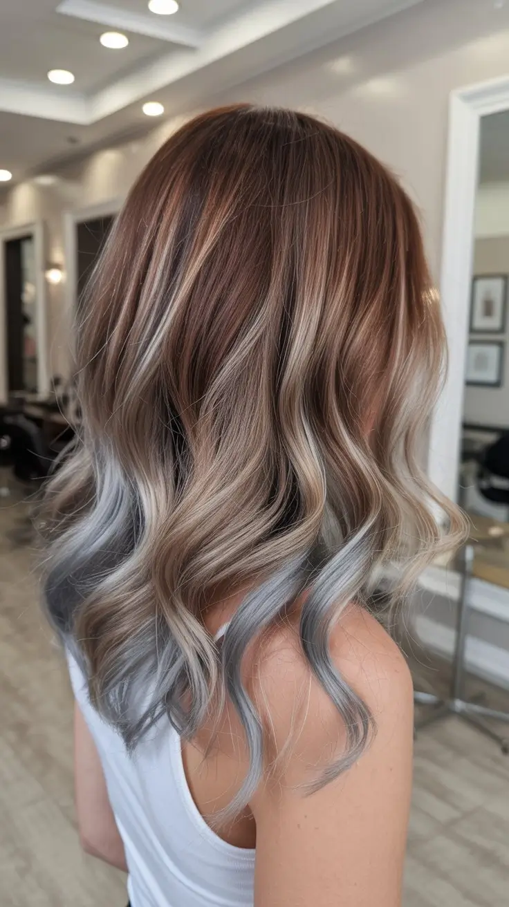 summer hair color ideas for brunettes 2026 chocolate Soft Ash Melt with Smoky Ends on Wavy Lob