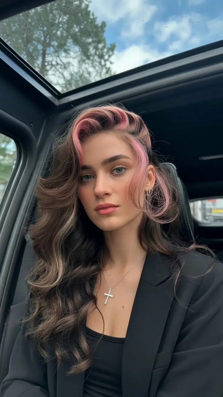 summer hair color ideas for brunettes 2026 chocolate Chocolate Base with Soft Pink Face Frame Accent