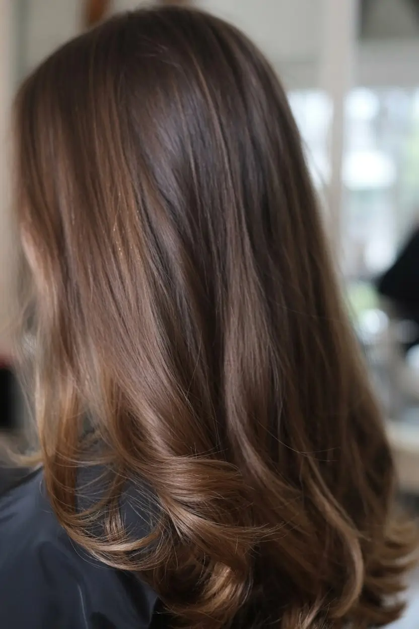 summer hair color ideas for brunettes 2026 chocolate Rich Chocolate Flow with Barely There Highlights