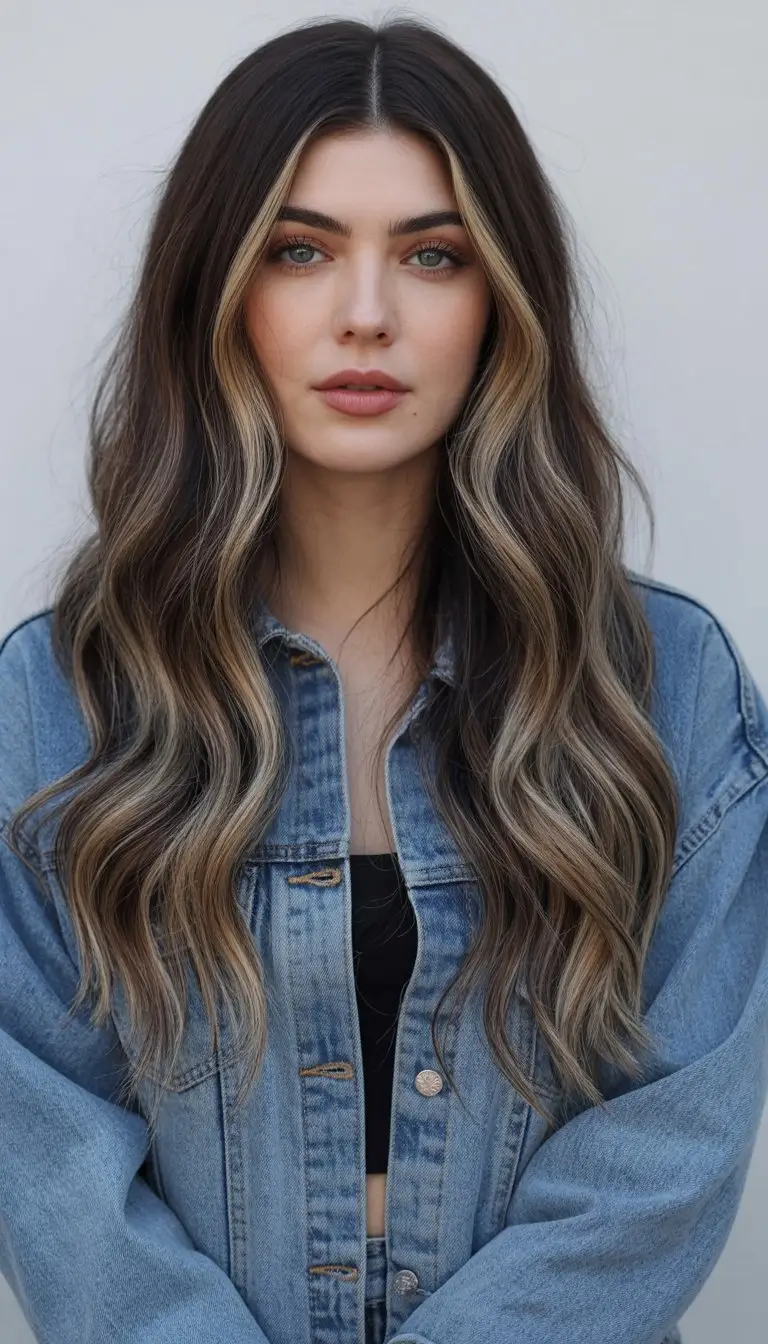 summer hair color ideas for brunettes 2026 chocolate Cool Toned Balayage with Face Framing Contrast
