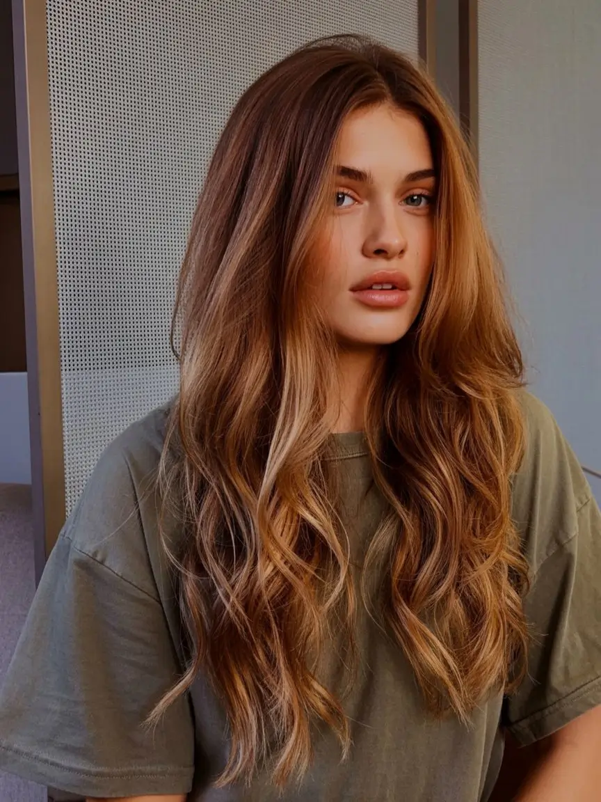 summer hair color ideas for brunettes 2026 chocolate Golden Chocolate Length with Soft Ombre Finish