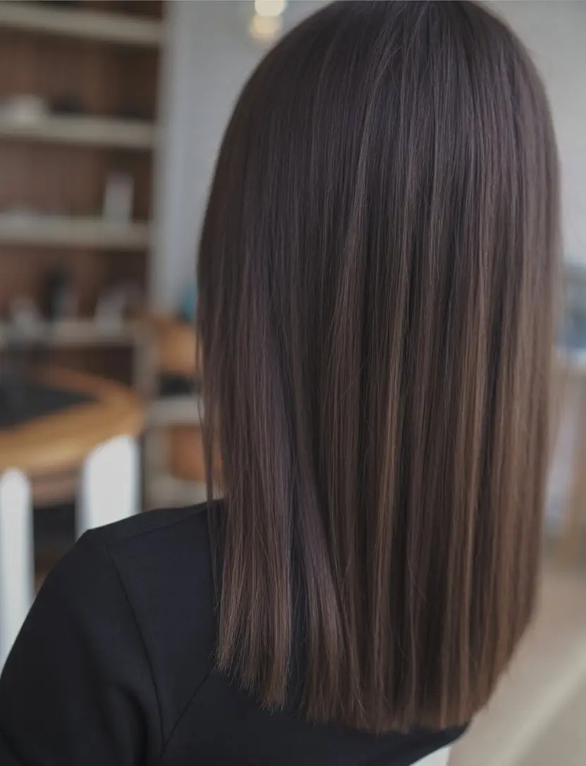 summer hair color ideas for brunettes 2026 chocolate Glossy Deep Chocolate Straight Precision Cut