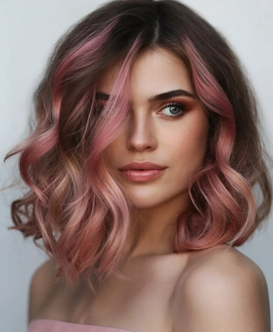 summer hair color ideas for brunettes 2026 chocolate Muted Rose Chocolate Waves for a Playful Summer Shift