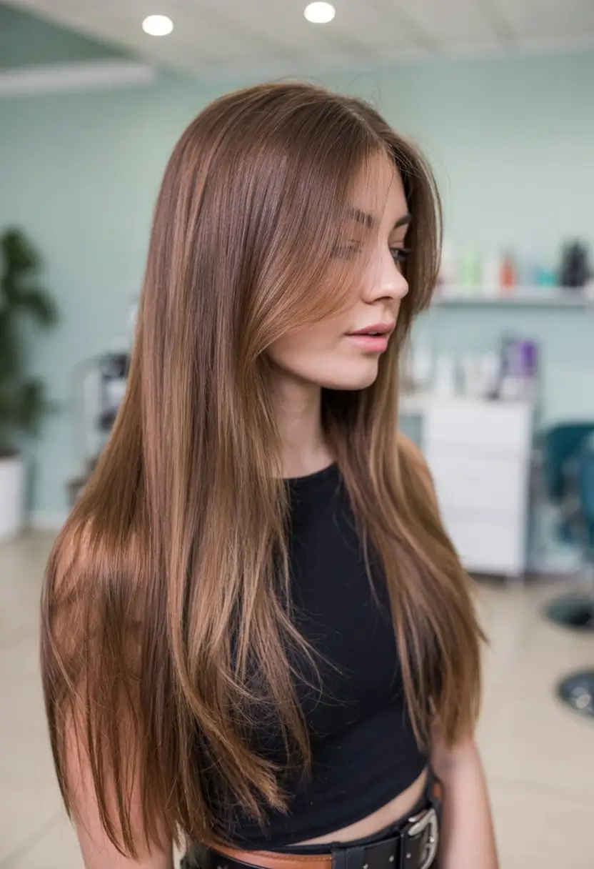 summer hair color ideas for brunettes 2026 chocolate Natural Warm Brown Length with Soft Summer Movement