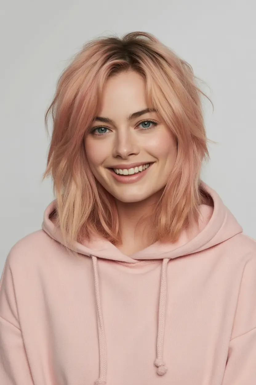Summer haircuts ideas 2026 peach pink textured lob haircut