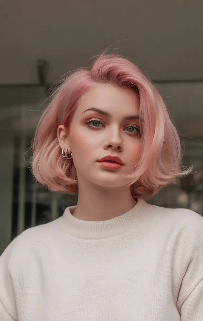 Summer haircuts ideas 2026 Cute pastel pink short bob
