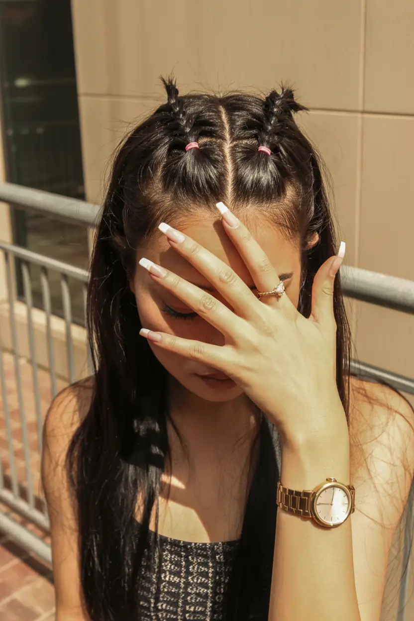 summer hairstyles for swimming 2026 mini braided front sections with sleek long hair