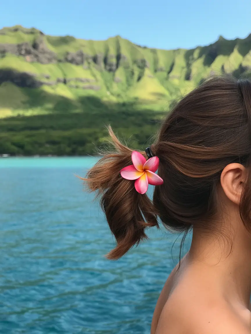 summer hairstyles for swimming 2026 low ponytail flower