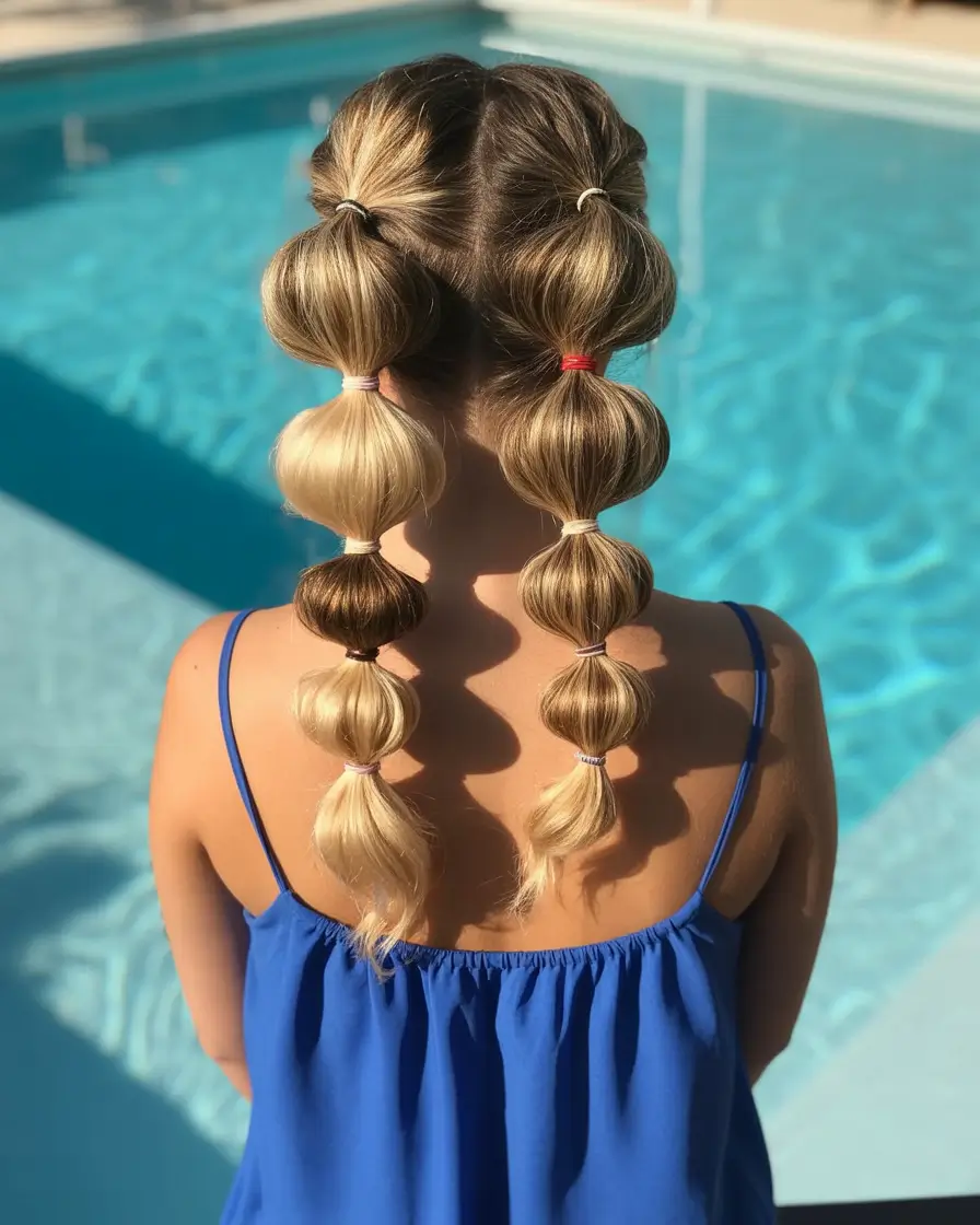 summer hairstyles for swimming 2026 bubble braids playful look