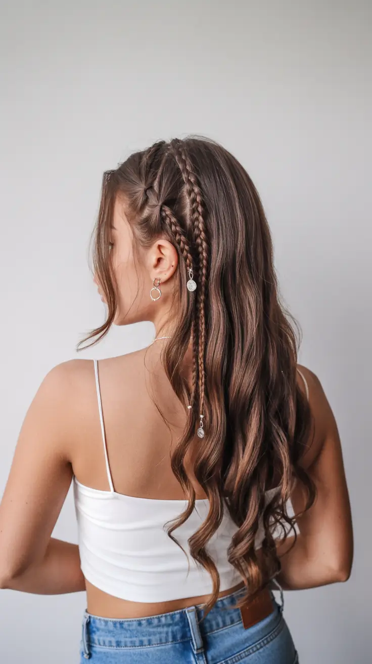 summer hairstyles for swimming 2026 side micro braids with wavy hair