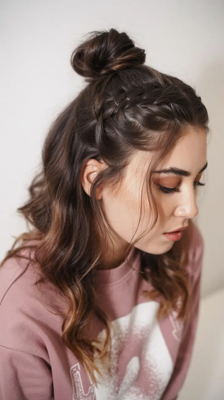 summer hairstyles for swimming 2026 half up bun with braids