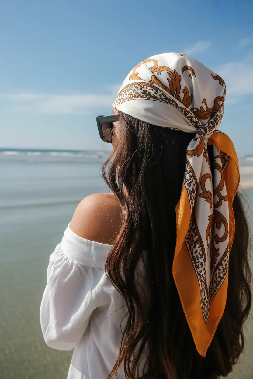 summer heads 2026 Classic coastal headscarf with flowing elegance